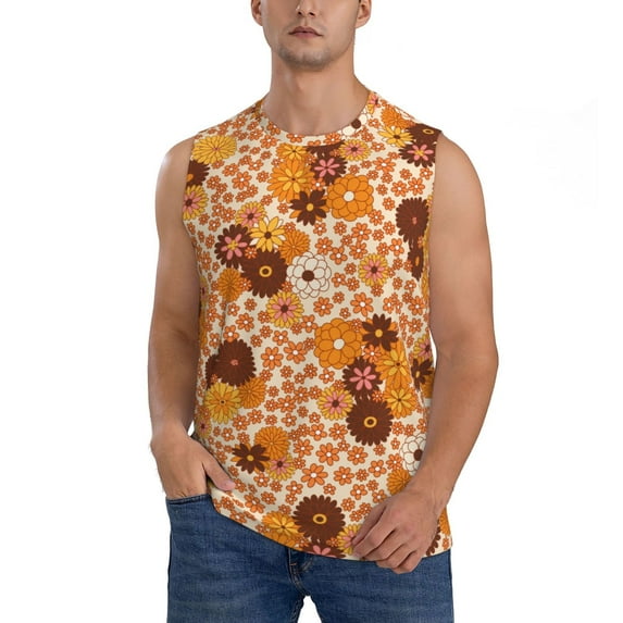 Daiia Hippie Ditsy Floral Printed Men's Tank Tops,Casual Soft Sleeveless Gym Muscle Shirts Bodybuilding Tee-Medium