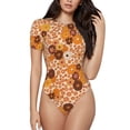 thumbnail image 1 of Daiia Hippie Ditsy Floral Women'S Crew Neck Short Sleeve Slim Fit T Shirts Tops Basic Bodysuit Leotard Clothing-Large, 1 of 9