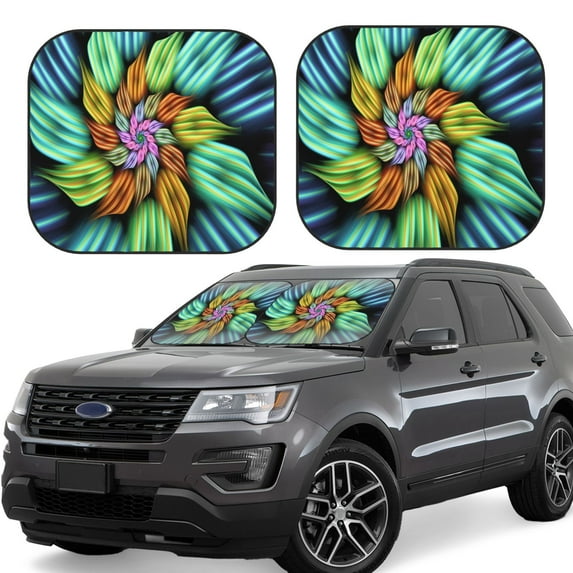 Daiia Hippie Style 2PCS Car Windshield Sun Shade, Foldable Sun Shield for Car Front Window, Auto Sun Blocker Visor Protector Universal for Truck SUV Pickup-Medium