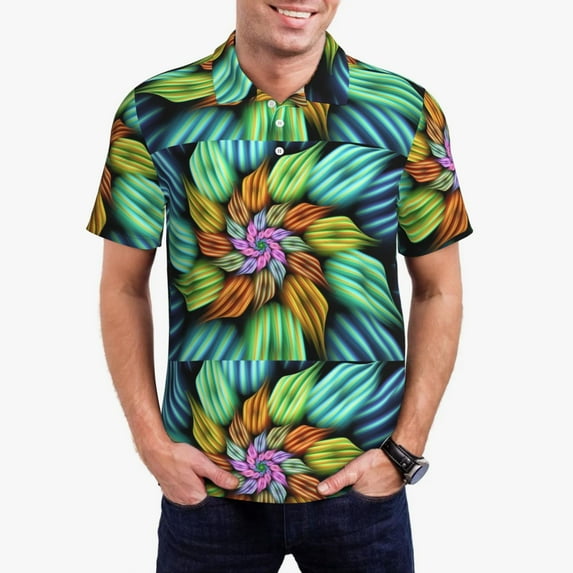 Daiia Hippie Style Pattern Men’s Polo Shirts,Solid Deck Shirt,Classic Fit, Breathable Cotton Polo for Casual and Sport Wear-X-Large