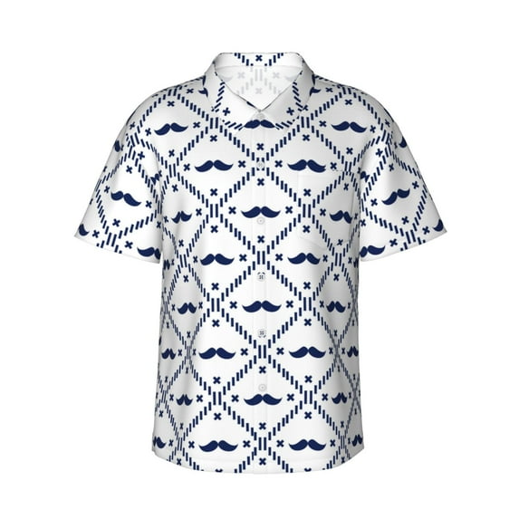 Daiia Hipster Mustache Hawaiian Shirt for Men Gentle Cotton Regular Short Sleeve Casual-X-Large