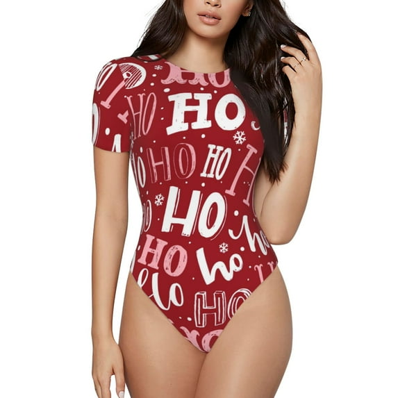 Daiia Ho Pattern Funny Christmas Women'S Crew Neck Short Sleeve Slim Fit T Shirts Tops Basic Bodysuit Leotard Clothing-Medium