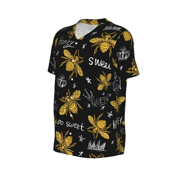 Daiia Hohey Bee Golden Embroidery Mens Baseball Jersey Button Down Shirts Short Sleeve Sports Uniforms-4X-Large