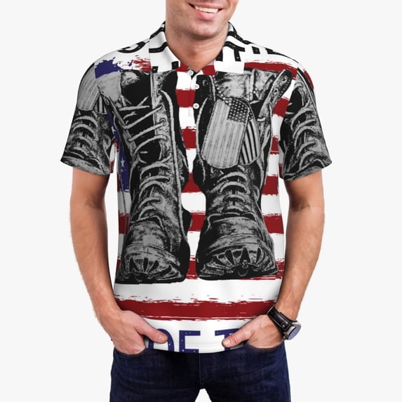 Daiia Home Of The Free Because Of The Brave Pattern Men’s Polo Shirts,Solid Deck Shirt,Classic Fit, Breathable Cotton Polo for Casual and Sport Wear-XX-Large