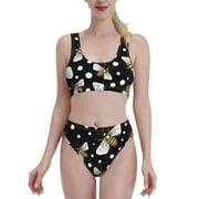 Daiia Honey Bees At Night Women'S Bikini Swimsuit Two Piece Swimsuit,High Waisted,Slim Fit High Leg Spaghetti Straps Bathing Suit- Small