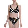 thumbnail image 1 of Daiia Honey Bees at Night printed 2 piece Swimsuit Bikinis for Women High Waisted Racerback Bathing Suits Summer Tummy Control Scoop Neck Swimwear-Medium, 1 of 8