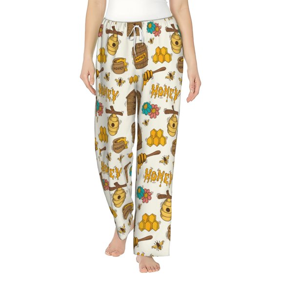 Daiia Honeycomb And Honey Women's Sleep Pant with Pockets and Drawstring,Pajama Pants-Medium