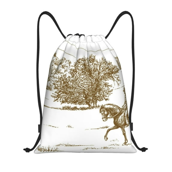 Daiia Horse Rider In Field Pattern Drawstring Backpack, Gym Bag, Lightweight Backpack, Water-Resistant Bag Travel Sports Backpack, Fitness Bag, Yoga Bag-Medium