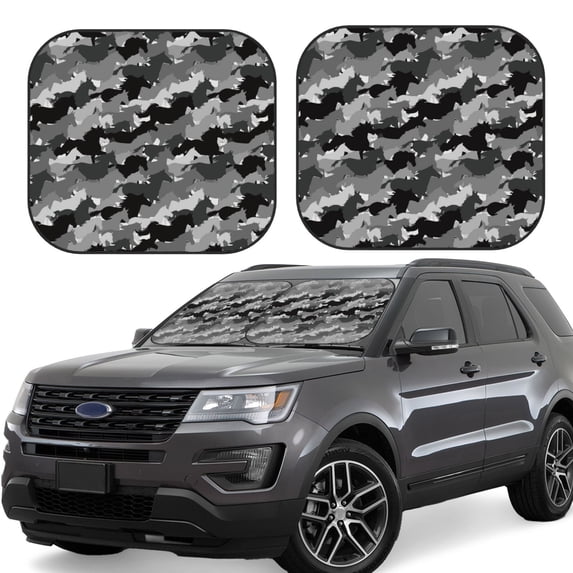 Daiia Horse Silhouette 2PCS Car Windshield Sun Shade, Foldable Sun Shield for Car Front Window, Auto Sun Blocker Visor Protector Universal for Truck SUV Pickup-Large