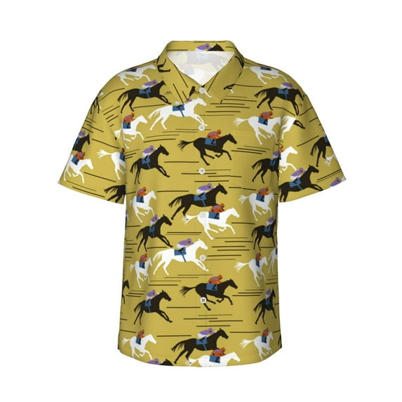 Daiia Horsemen In Horseraces Hawaiian Shirt for Men Gentle Cotton Regular Short Sleeve Casual-Medium