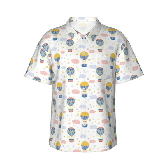 Daiia Hot Air Balloon Hawaiian Shirt for Men Gentle Cotton Regular Short Sleeve Casual-Large