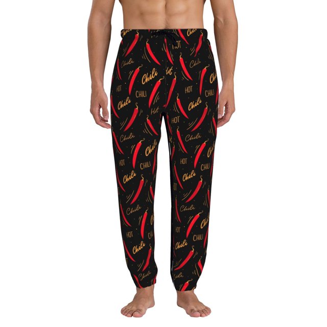 Daiia Hot Chili Print Sweatpants for Men Elastic Bottom Joggers with