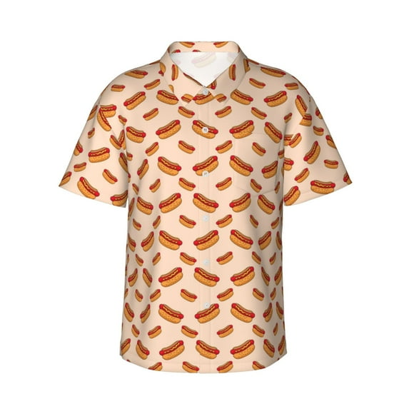 Daiia Hot Dog 2 Hawaiian Shirt for Men Gentle Cotton Regular Short Sleeve Casual-Medium