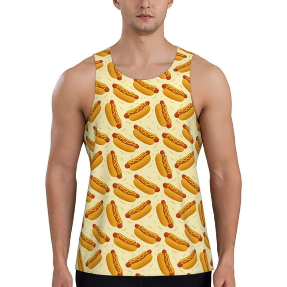 Daiia Hot Dog 3 Printed Men's Quick Dry Fit Muscle Tank Top Slim-Fit Tank Workout Tank Top Lightweight Sports Tank Top-XX-Large