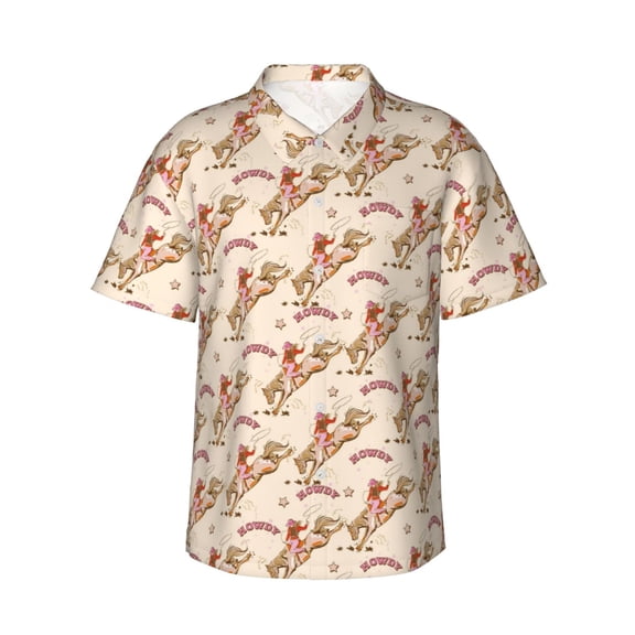 Daiia Howdy Cowgirl Hawaiian Shirt for Men Gentle Cotton Regular Short Sleeve Casual-XX-Large