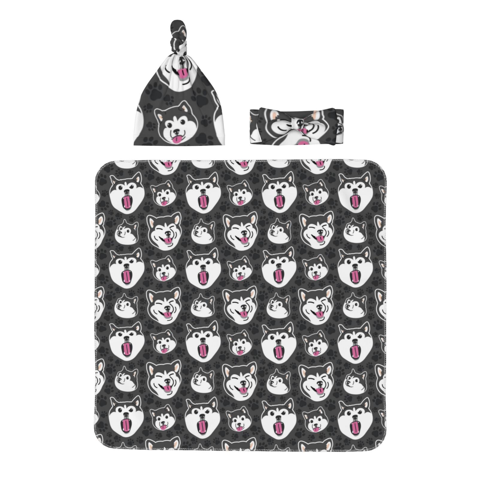 Daiia Husky Pattern Baby Girl Newborn Receiving Blanket with Matching