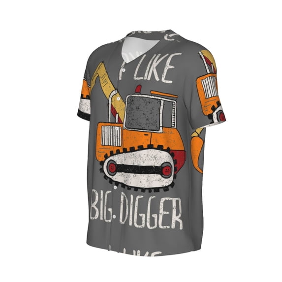 Daiia I Like Big Digger Mens Baseball Jersey Button Down Shirts Short Sleeve Sports Uniforms-Medium