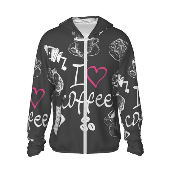Daiia I Love Coffee UPF 50+ Sun Protection Hoodie Jacket Lightweight Long Sleeve Sun Shirt for Women Men with Pocket Hiking Outdoor-XX-Large