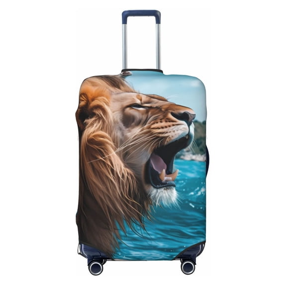 Daiia Ice Blue Coastal Lion Luggage Cover, Thickened Washable Travel Luggage Covers, Elastic Unique Baggage Covers for 18-20 inch Luggage-Medium