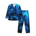 thumbnail image 1 of Daiia Ice Blue Fire Wolf for Men's Long-Sleeved Pajama Set – Soft & Comfortable Sleepwear Button-Up Pajamas Cozy Lounge Wear-X-Large, 1 of 7