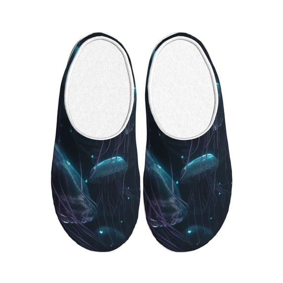 Daiia Ice blue light spot jellyfish Print Women’s Fuzzy Slippers Memory Foam Lightweight House Shoes Cozy Loafer Flannel House Shoes-42/43