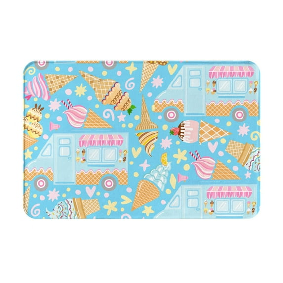 Daiia Icecream Truck Front Door Mat, Heavy Duty Durable Welcome Mat for Outdoor Indoor, Dirt Trapper Waterproof Super Absorbent Door Mat, 16" x 24"
