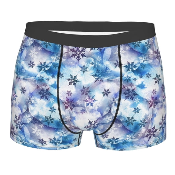 Daiia Icy Blue Snowflakes Men's Underwear Boxer Briefs, Cotton Stretch Moisture-Wicking Underwear-X-Large