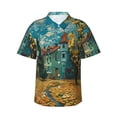 thumbnail image 1 of Daiia Impressionist Village Sky Hawaiian Shirt for Men Gentle Cotton Regular Short Sleeve Casual-Medium, 1 of 9