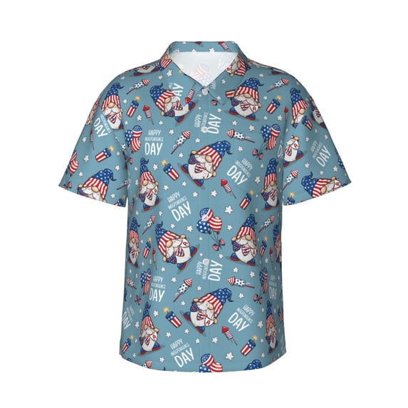 Daiia Independence With Gnome Hawaiian Shirt for Men Gentle Cotton Regular Short Sleeve Casual-Small