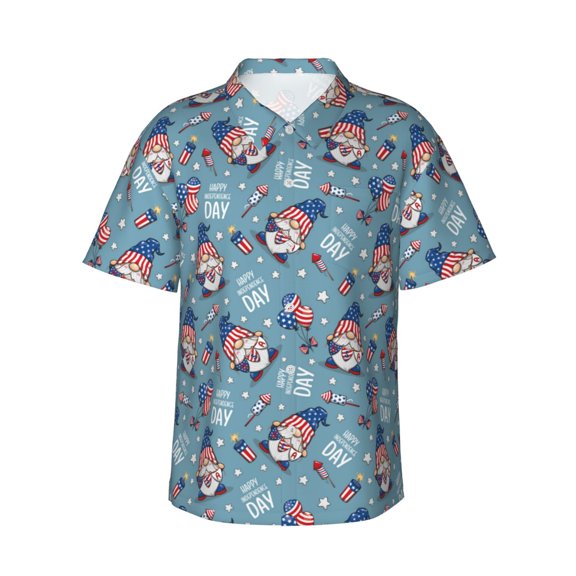 Daiia Independence With Gnome Hawaiian Shirt for Men Gentle Cotton Regular Short Sleeve Casual-XX-Large