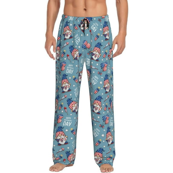 Daiia Independence With Gnome Men's Sleep Pant with Pockets and Drawstring,Pajama Pants-Medium
