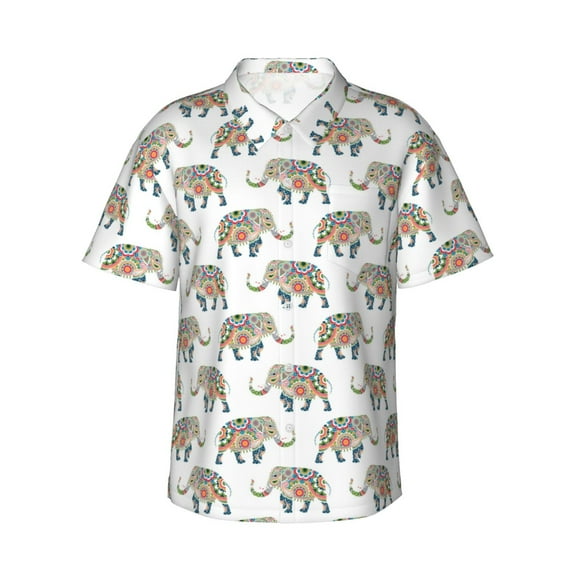 Daiia Indian Elephant Hawaiian Shirt for Men Gentle Cotton Regular Short Sleeve Casual-Medium