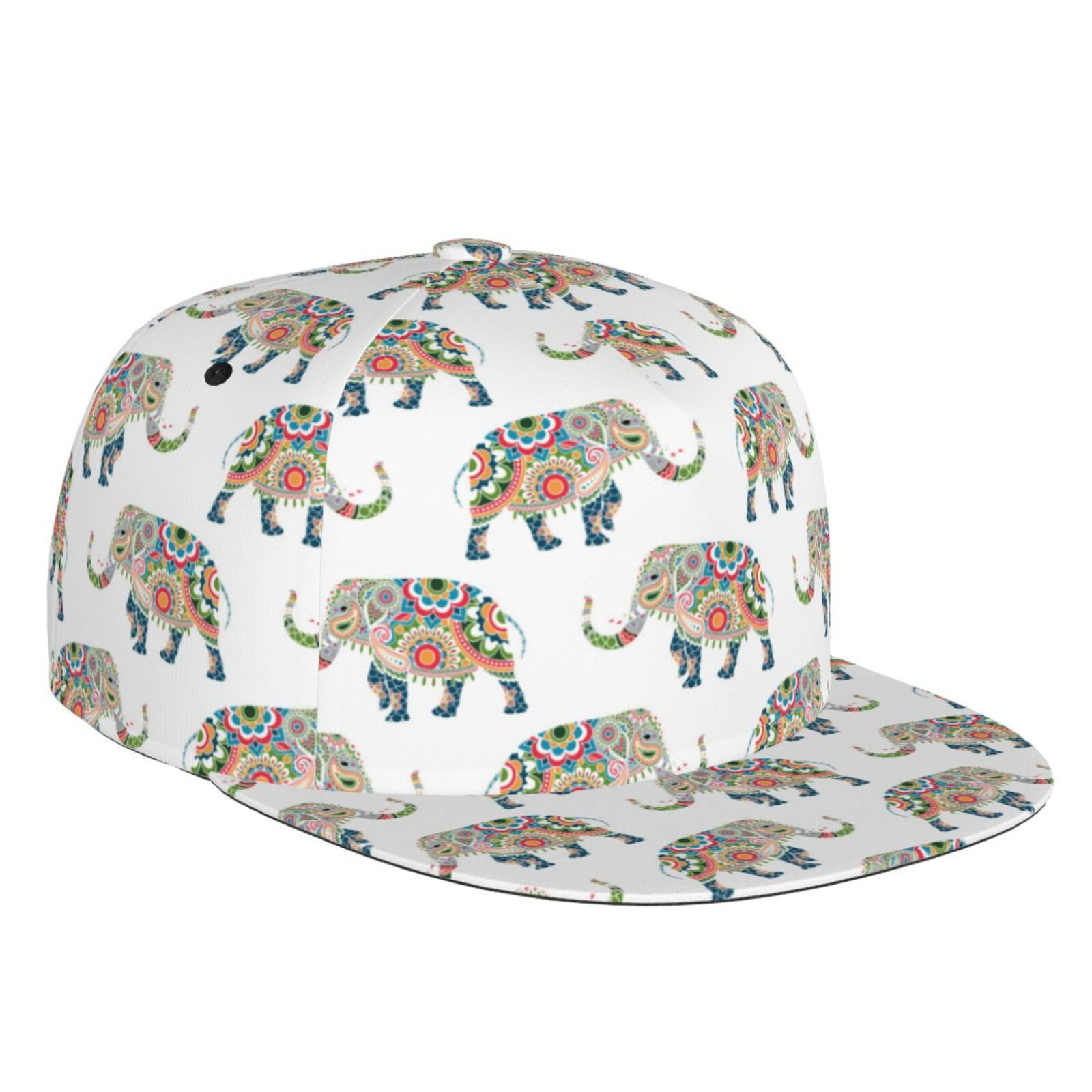 Daiia Indian Elephant print Flat Bill Hats Flat Brim Trucker Cap Baseball Cap Adjustable Classic Low Profile Hat Unconstructed Plain Cap