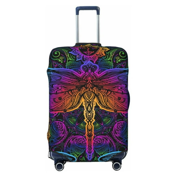 Daiia Indian Mandalas Dragonfly Luggage Cover, Thickened Washable Travel Luggage Covers, Elastic Unique Baggage Covers for 18-20 inch Luggage-Large