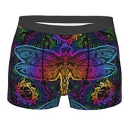 Daiia Indian Mandalas Dragonfly Men's Underwear Boxer Briefs, Cotton Stretch Moisture-Wicking Underwear-Small