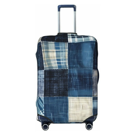 Daiia Indigo Patchwork Quilt Luggage Cover, Thickened Washable Travel Luggage Covers, Elastic Unique Baggage Covers for 18-20 inch Luggage-Large