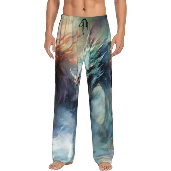 Daiia Ink Style Wave Dragon Men's Sleep Pant with Pockets and Drawstring,Pajama Pants-X-Large
