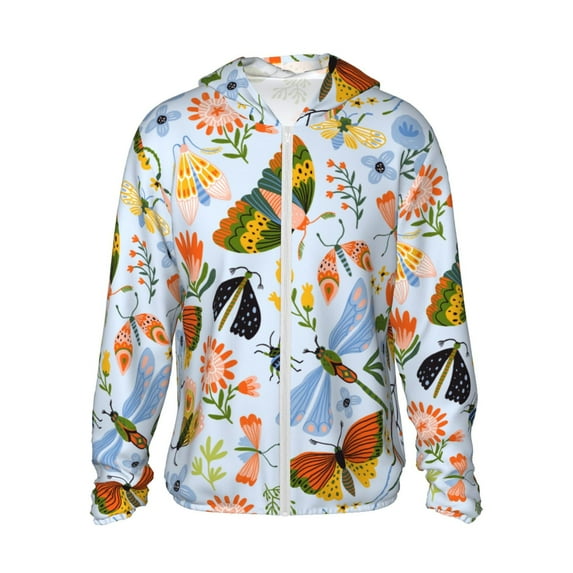 Daiia Insects and Flowers UPF 50+ Sun Protection Hoodie Jacket Lightweight Long Sleeve Sun Shirt for Women Men with Pocket Hiking Outdoor-Medium