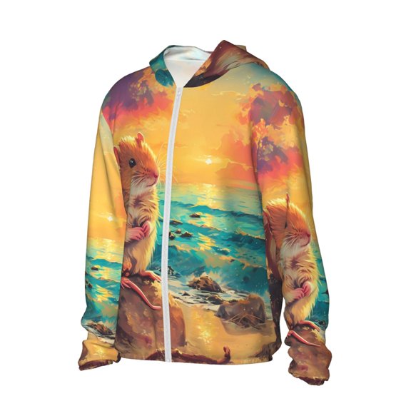 Daiia Island Beach Guinea Pig UPF 50  Sun Protection Hoodie Jacket Lightweight Long Sleeve Sun Shirt for Women Men with Pocket Hiking Outdoor-Large