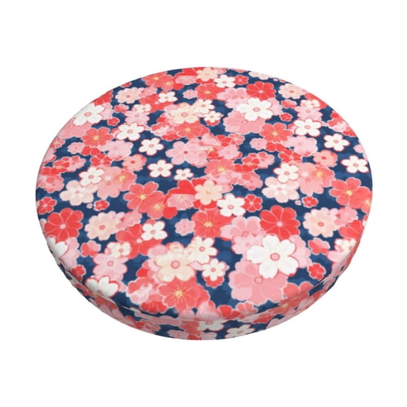 Daiia Japanese Cherry Blossoms Stool Covers Round,Round Bar Stool Covers Waterproof Bar Chair Covers Washable Stool Cushion Slipcover for 12-14 Inch Chair-13 inch