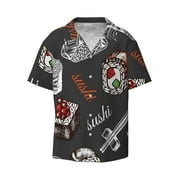 Daiia Japanese Sushi Hashi Men's Linen Shirts Short Sleeve Casual Shirts Button Down Shirt for Men Beach Summer Wedding Shirt-Small