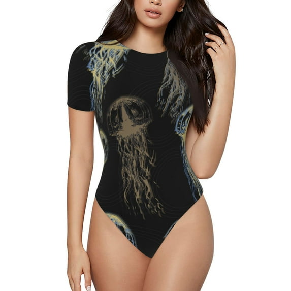 Daiia Jellyfish Women'S Crew Neck Short Sleeve Slim Fit T Shirts Tops Basic Bodysuit Leotard Clothing-Medium