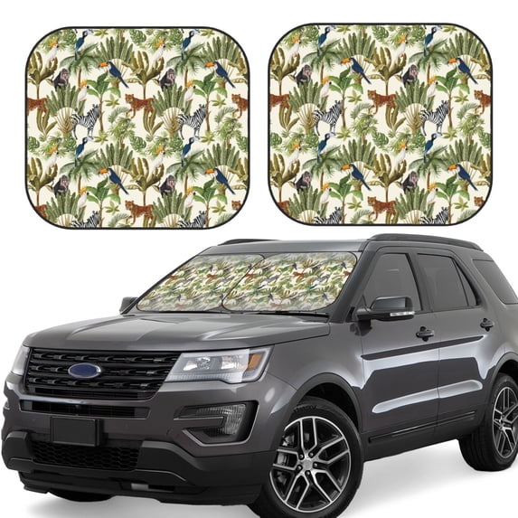 Daiia Jungle Animals 2PCS Car Windshield Sun Shade, Foldable Sun Shield for Car Front Window, Auto Sun Blocker Visor Protector Universal for Truck SUV Pickup-Small