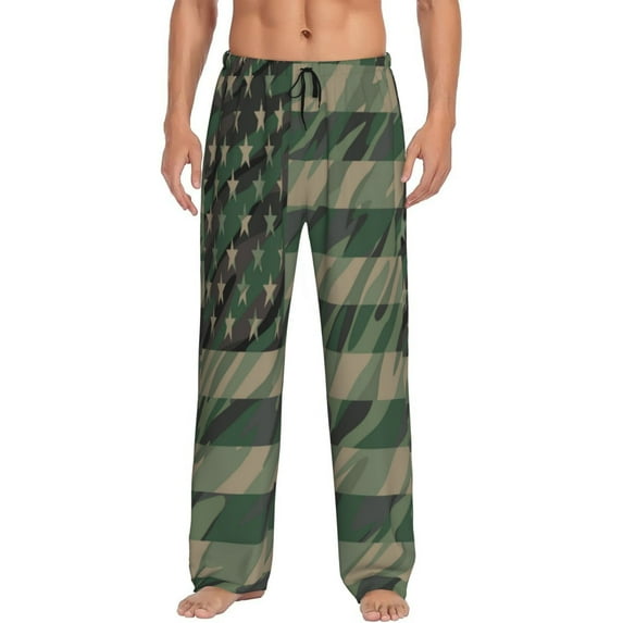 Daiia Jungle Green Camo USA Flag Men's Sleep Pant with Pockets and Drawstring,Pajama Pants-Small