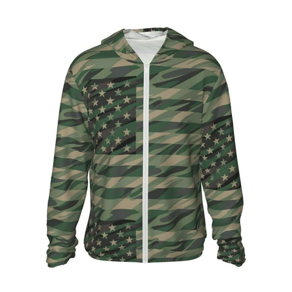Daiia Jungle Green Camo USA Flag UPF 50+ Sun Protection Hoodie Jacket Lightweight Long Sleeve Sun Shirt for Women Men with Pocket Hiking Outdoor-XX-Large