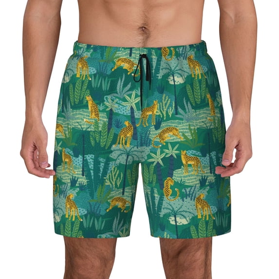 Daiia Jungle Leopard Mens Swim Trunks Swim Shorts Quick Dry Swim Shorts with Mesh Lining Pockets-X-Large