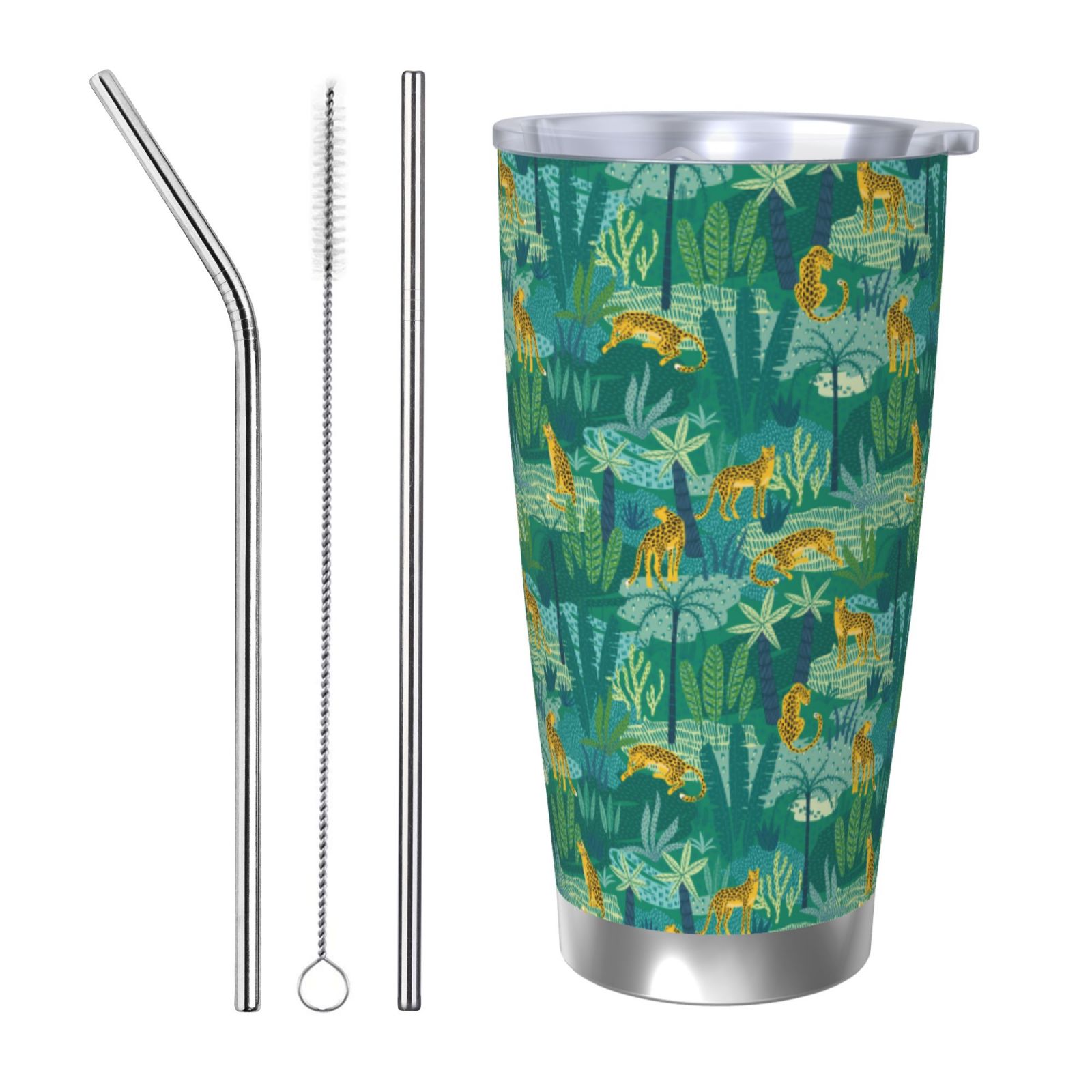 Daiia Jungle Leopard Printed 20oz Insulated Coffee Cup with Straw ...