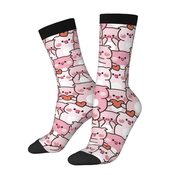 Daiia Kawaii Pig Print Crew Socks – Soft Breathable Long Socks for Men & Women, Moisture-Wicking & Comfortable Daily Wear Socks, One-Size Fits Most (US 5-11)