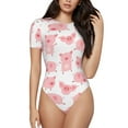 thumbnail image 1 of Daiia Kawaii Pigs print Women's Crew Neck Short Sleeve Bodysuit Fashion Tops Fit Casual Basic Extender Bodysuit-XX-Large, 1 of 9