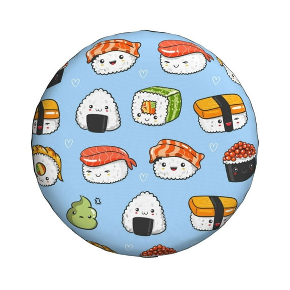 Daiia Kawaii Sushi Tire Covers , Travel Trailer Camper Truck SUV Motorhome Waterproof Wheel Cover, Sun Rain Snow Protector-15 inch